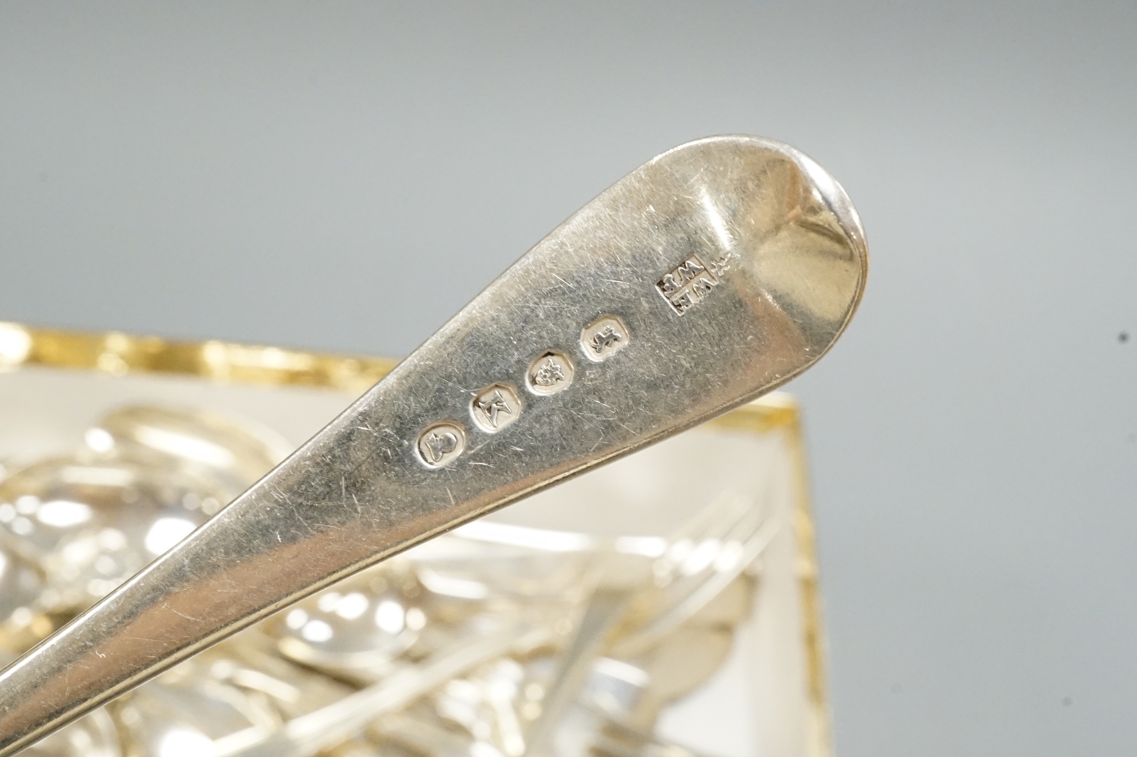 A quantity of assorted 19th century and later silver and sterling flatware, various patterns, makers and date, 47.5oz.